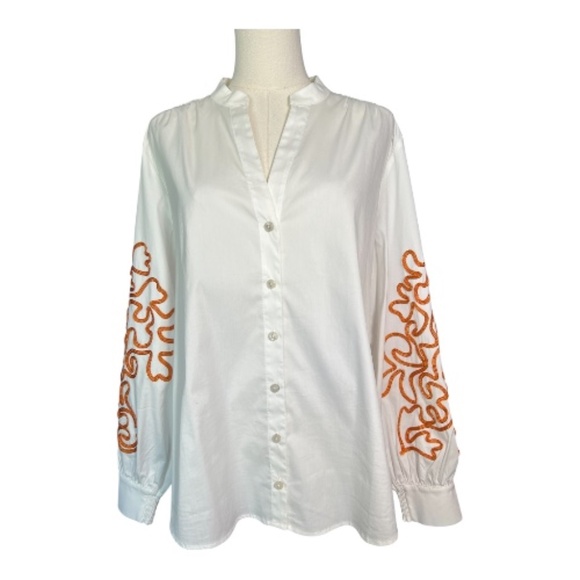 Chico's Tops - EUC Chico’s embroidered poplin blouse balloon sleeve | size 14